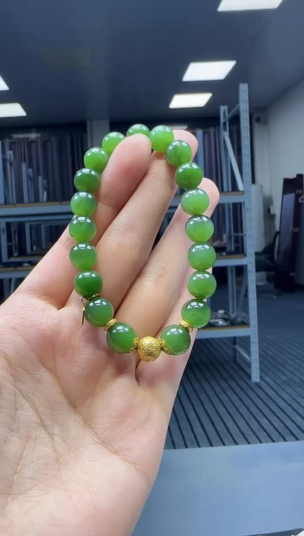 和田玉18K金镶嵌手串1