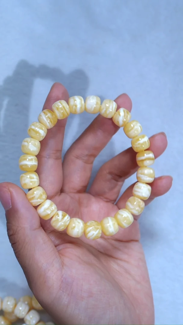 未镶嵌蜜蜡手链同料9.8mm金瓷白虎皮千层