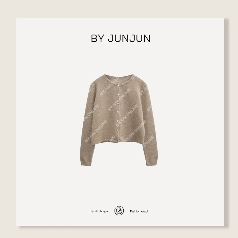 BYJUNJUN【燕麦奶】羊毛开衫秋冬极简风软糯百搭针织衫