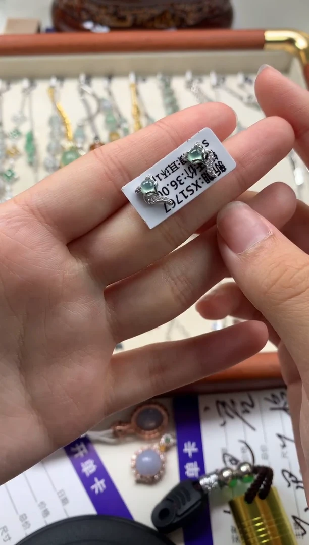 银S925镶嵌戒指翡翠耳饰7