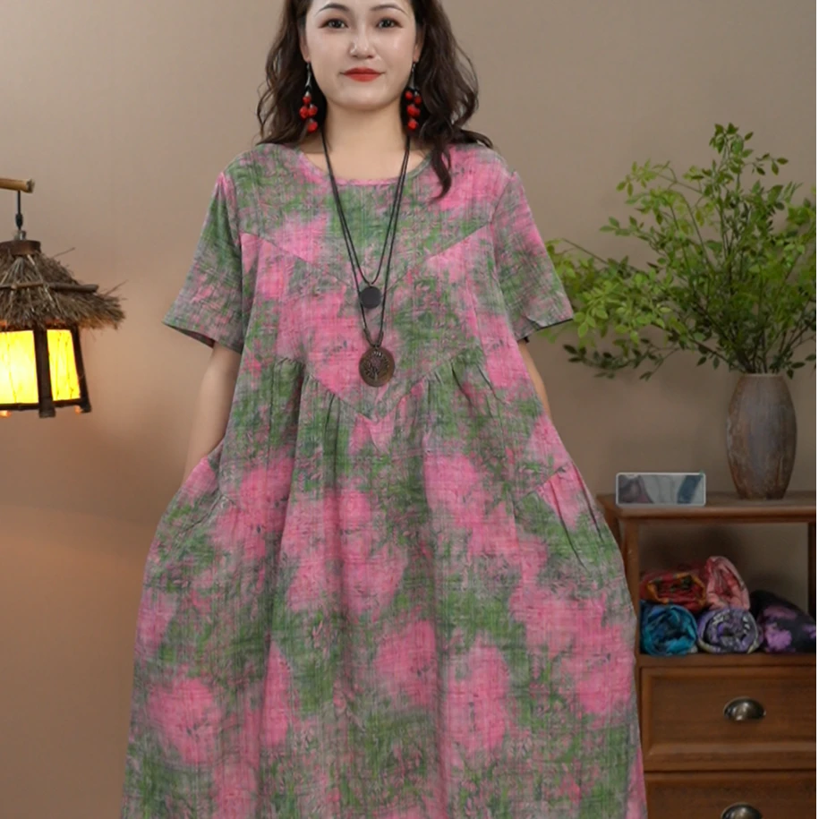 大摆裙短袖碎花夏季常规连衣裙显瘦时尚中长款