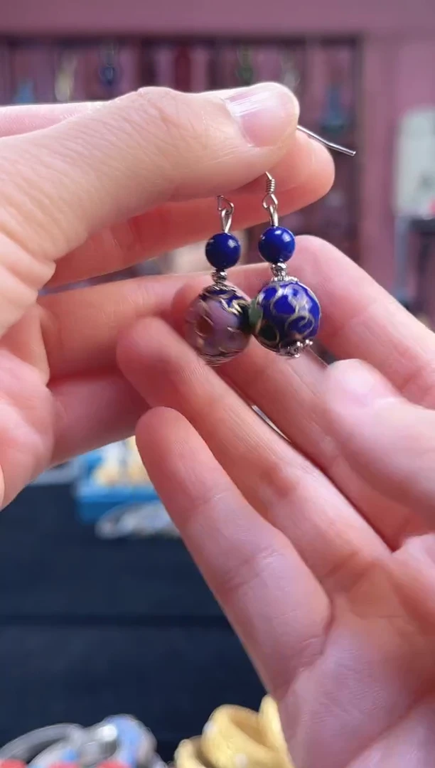 非遗 景泰蓝耳饰 宝蓝