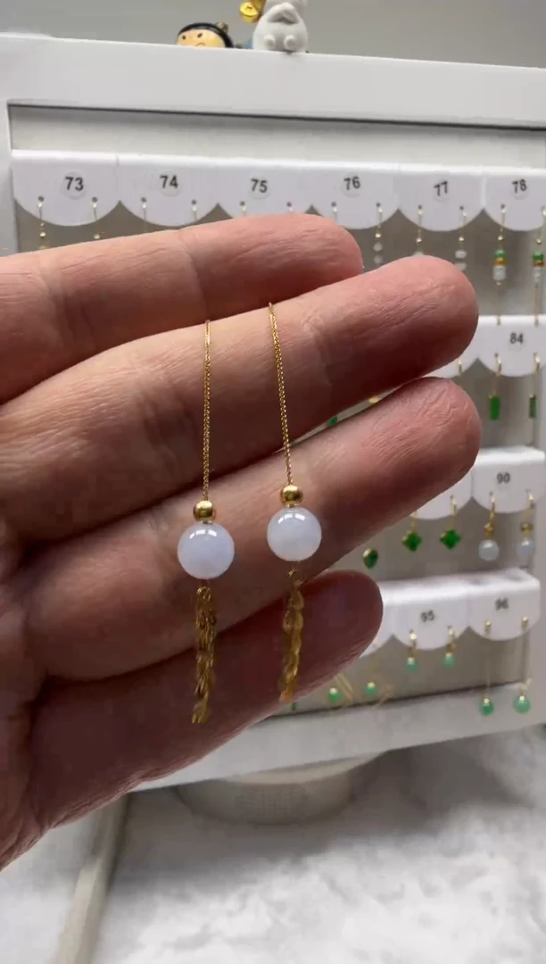 18K金镶嵌翡翠耳饰缅甸天然翡翠a货