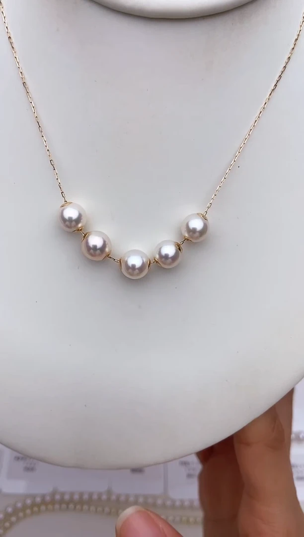 海水珍珠18K金镶嵌颈饰微笑链颈饰7.5-8