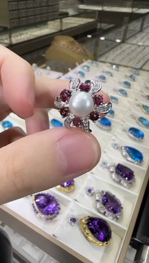 银S925镶嵌戒指淡水珍珠9mm设计款