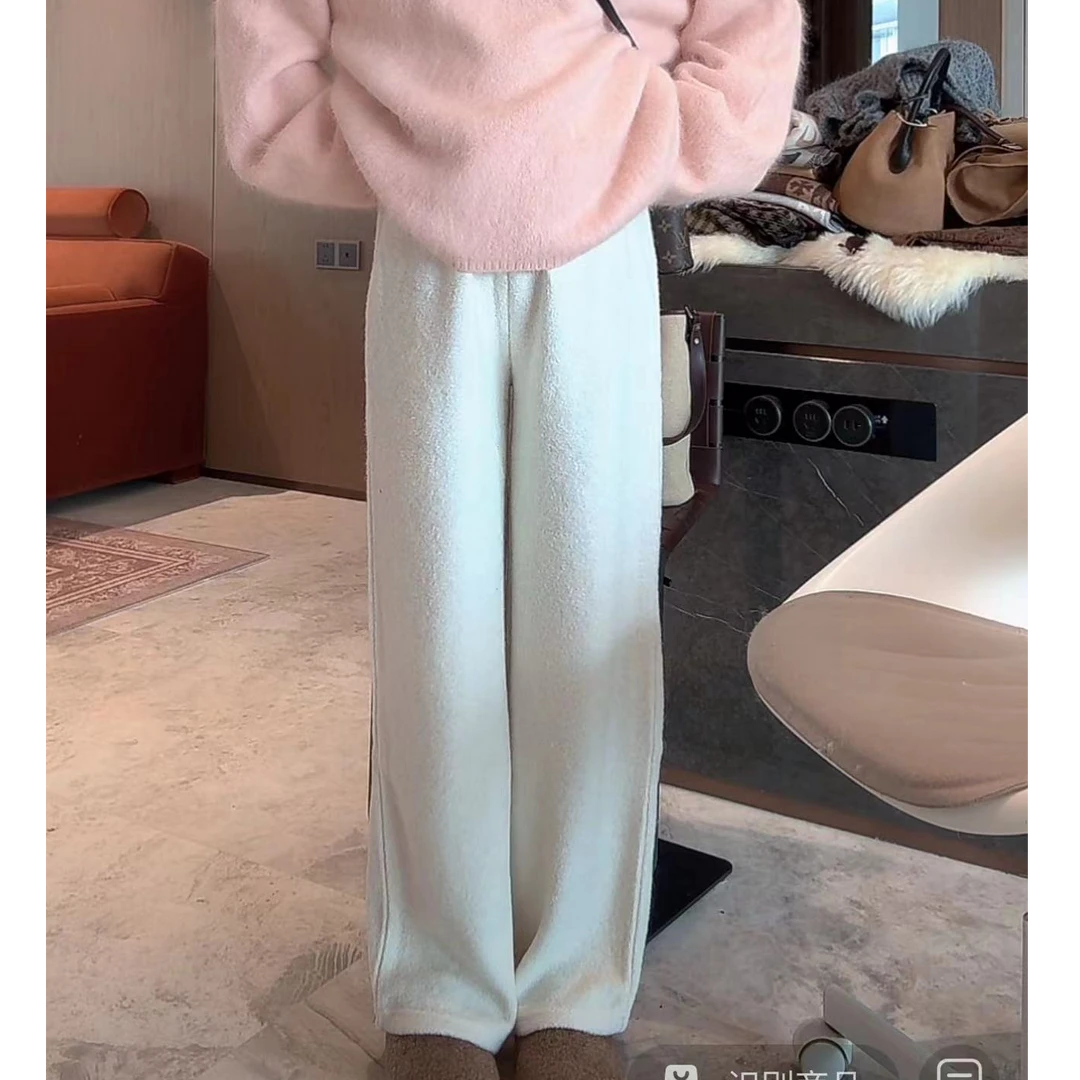 徐靖靖【糯叽叽】韩版简约厚款阔腿裤女百搭松紧腰休闲裤子2510005