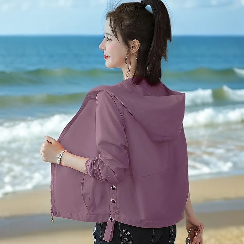 小个子气质减龄防晒衣女长袖休闲夏季百搭薄款防晒服女士连帽上衣