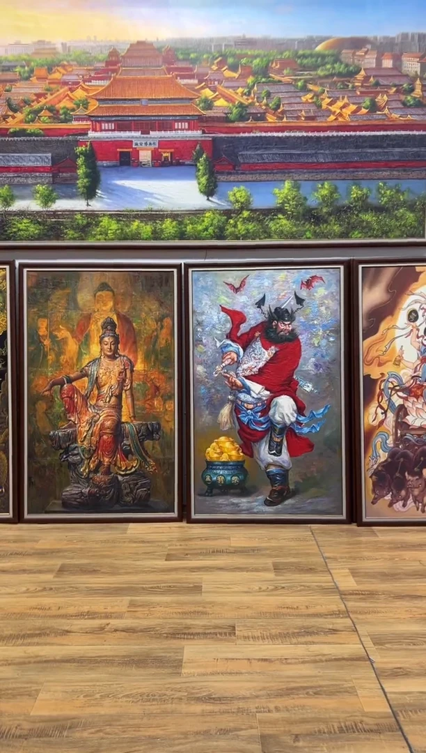 油画行*带框朱砂【张俊龙】钟馗原创油画艺术肌理版画玄关