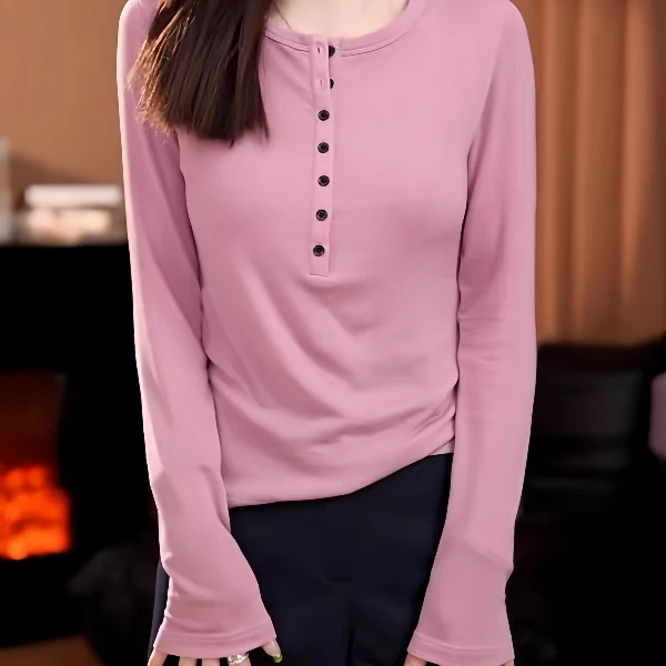 大码胖MM纯棉半开领长袖t恤女2025年新款早秋打底衫打底衫女内搭