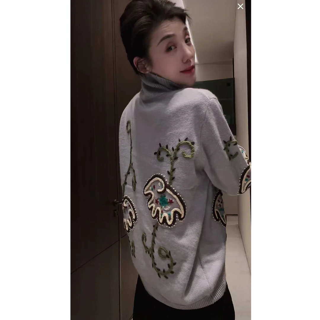 花朵绣花羊绒羊毛毛衣  MY0613