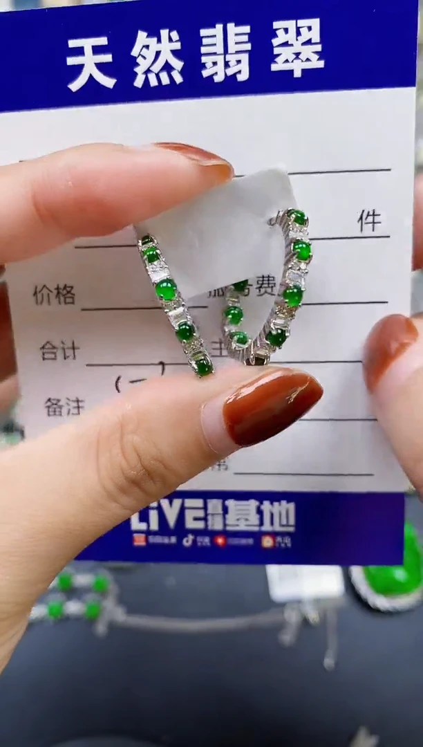 翡翠银S925镶嵌耳饰576