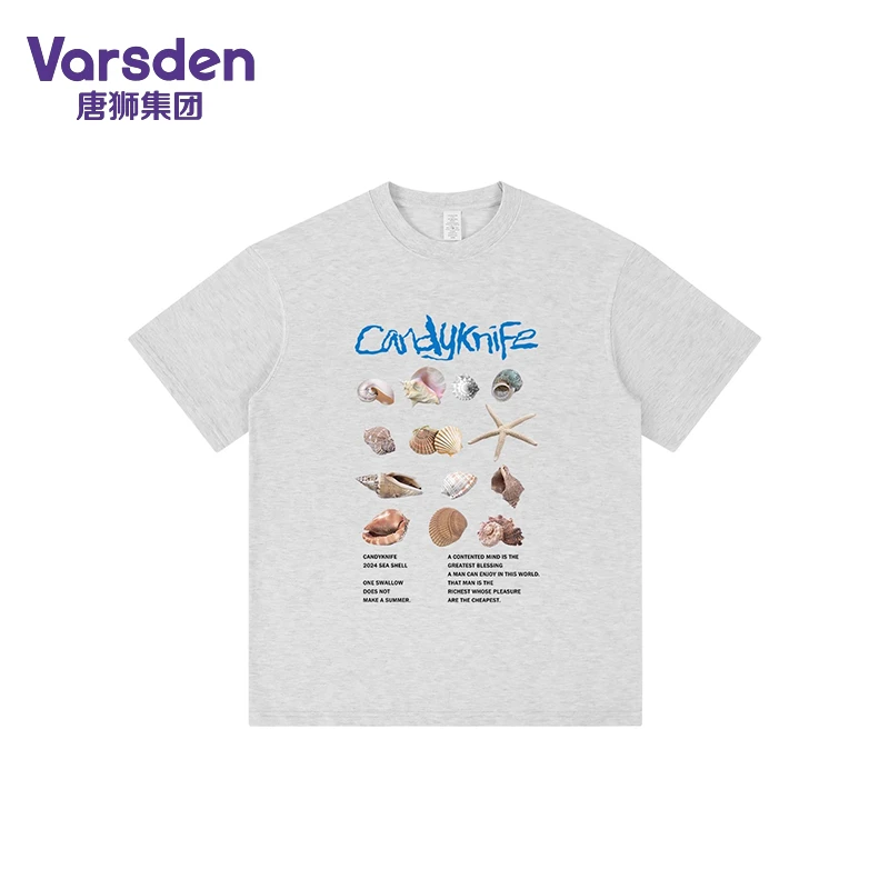 唐狮集团Varsden夏季新款ins风贝壳印花短袖T恤男圆领宽松上衣