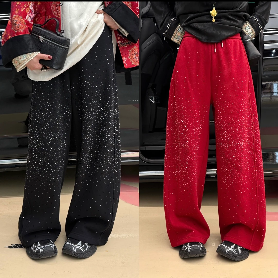 YDFSTUDIO小众【星空卫裤】欧货重工高品烫钻设计加绒时尚休闲裤