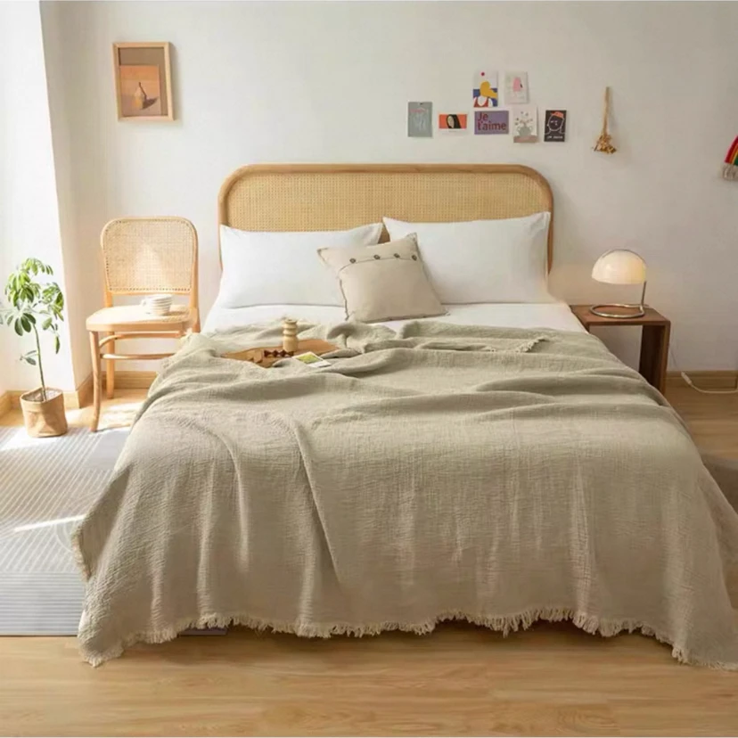 2025夏季新款汉麻流苏床盖单件软凉席空调毯沙发盖巾清爽透气