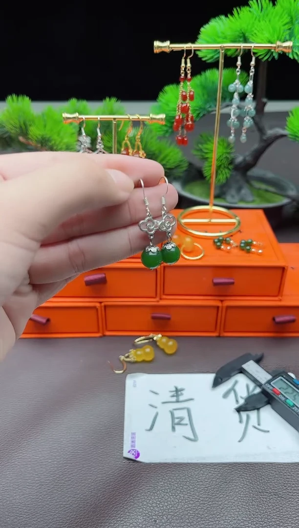 玛瑙/玉髓耳饰银S925镶嵌532