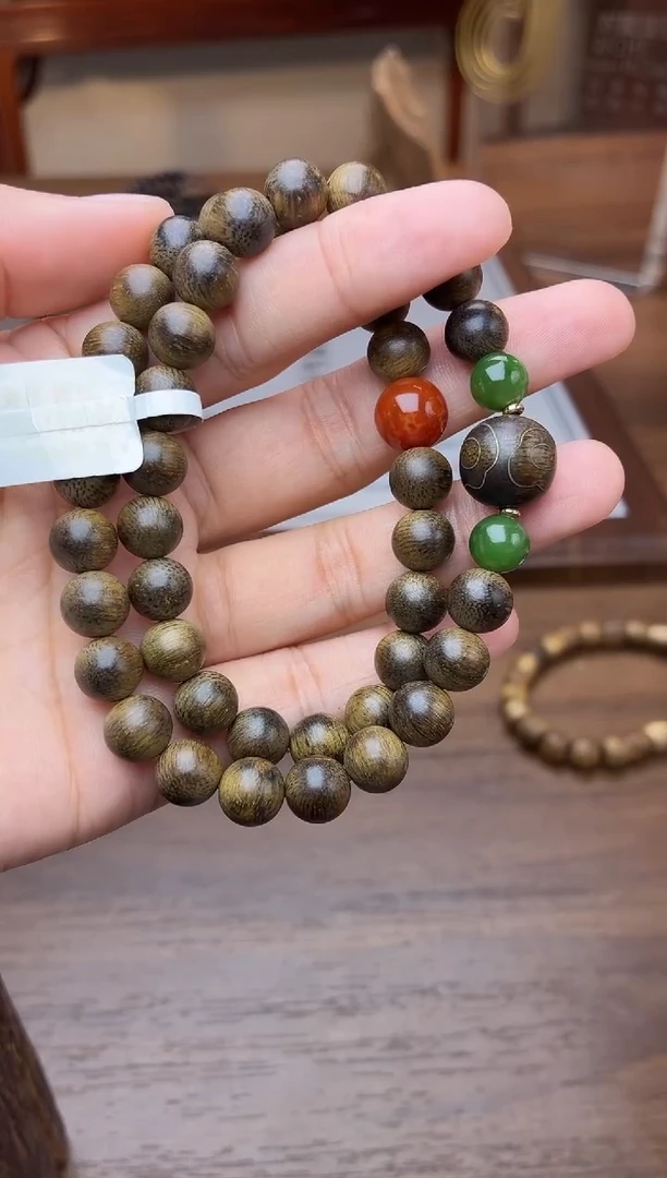 沉香手串越南芽庄黄棋老料08＋祥云1.2设计老料