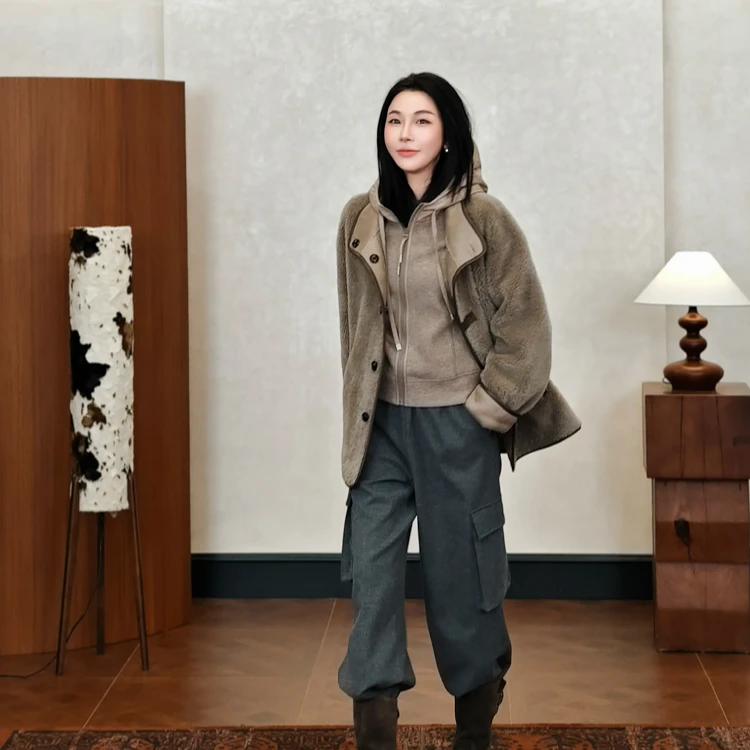 PENNYPENG踏雪春季新款气质时尚复古百搭轻奢端木灰宽松羊毛外套