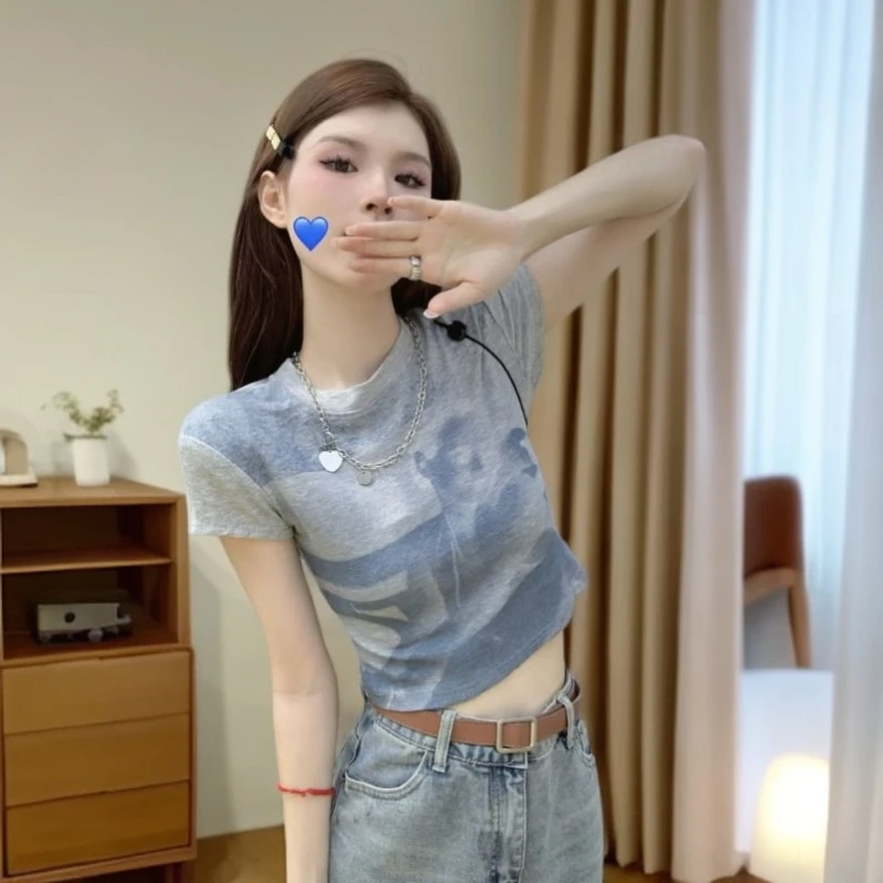 法式甜美印花ins短袖T恤女2025夏季新款辣妹洋气显瘦时尚气质上衣