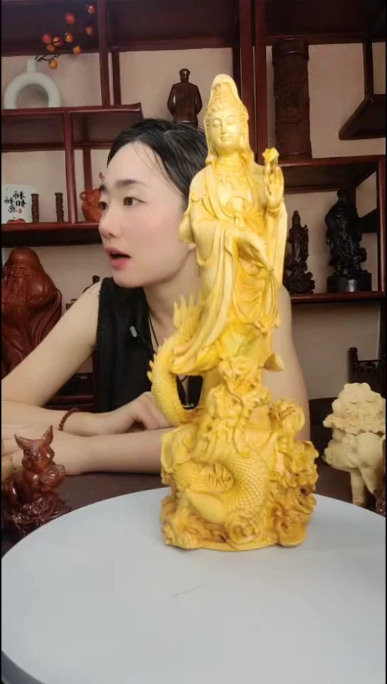 白蜡木原木观音雕像