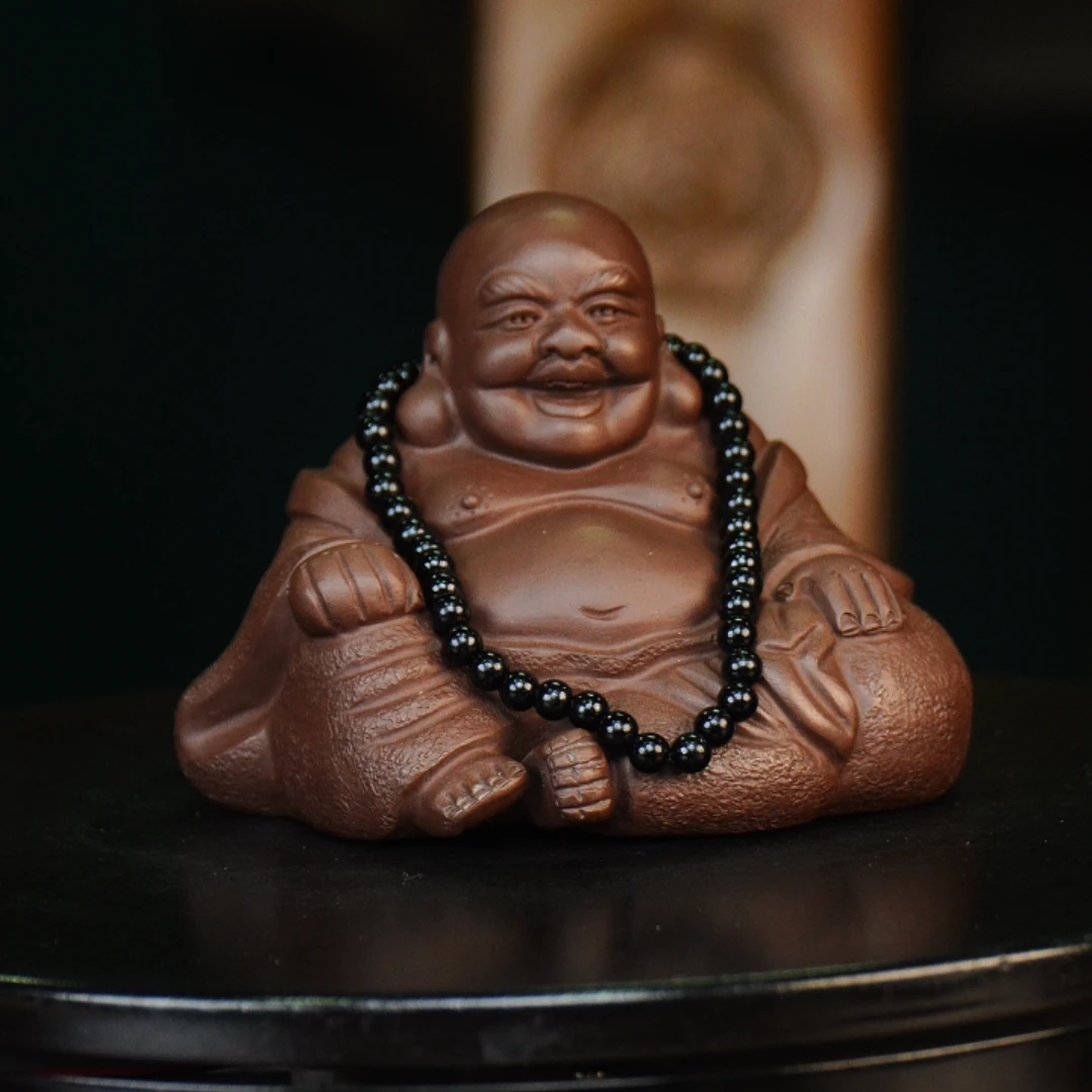 紫弥勒佛（带佛珠）宜兴紫砂