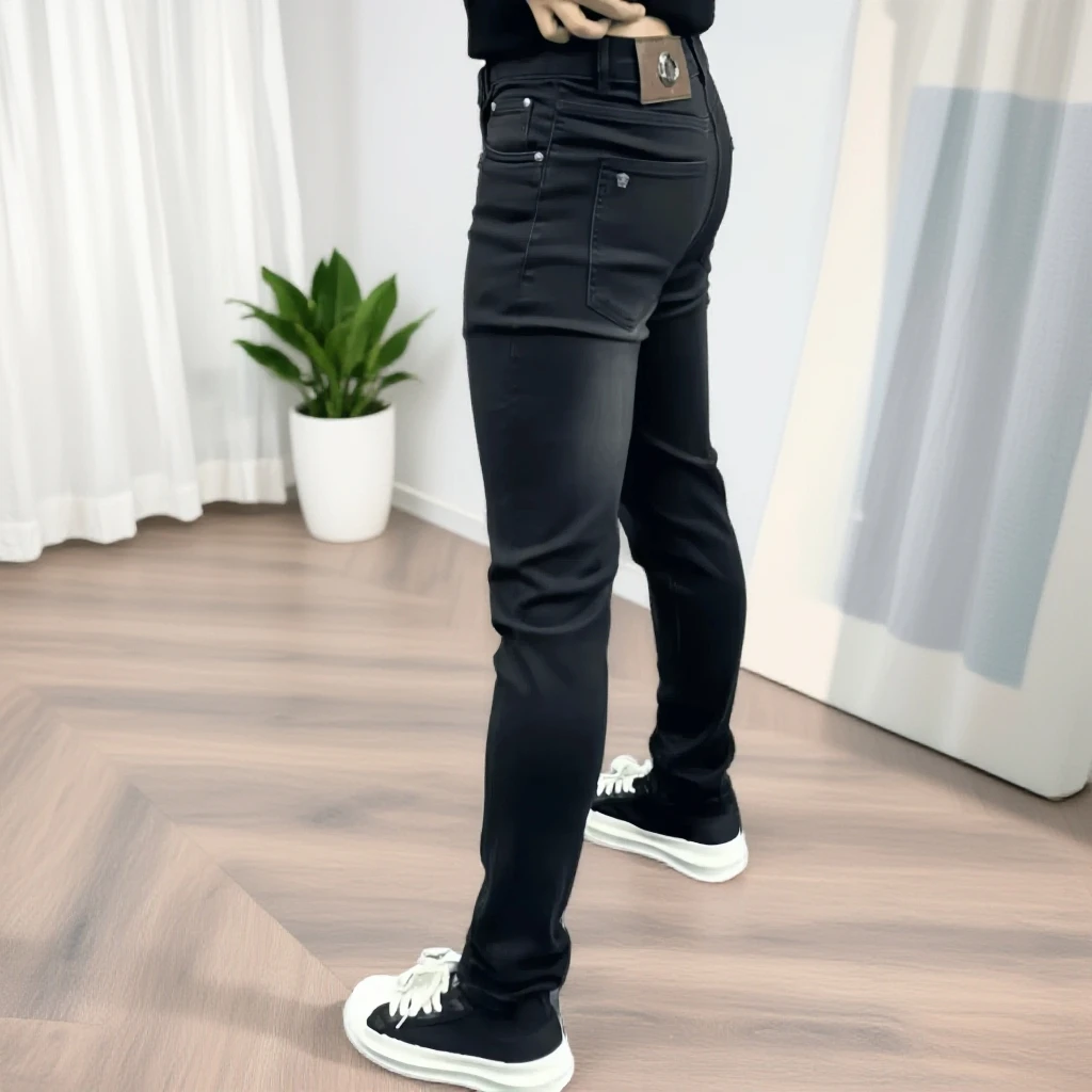 男士黑色加绒牛仔裤冬款加厚保暖弹力直筒宽松复古棉弹男款长裤子