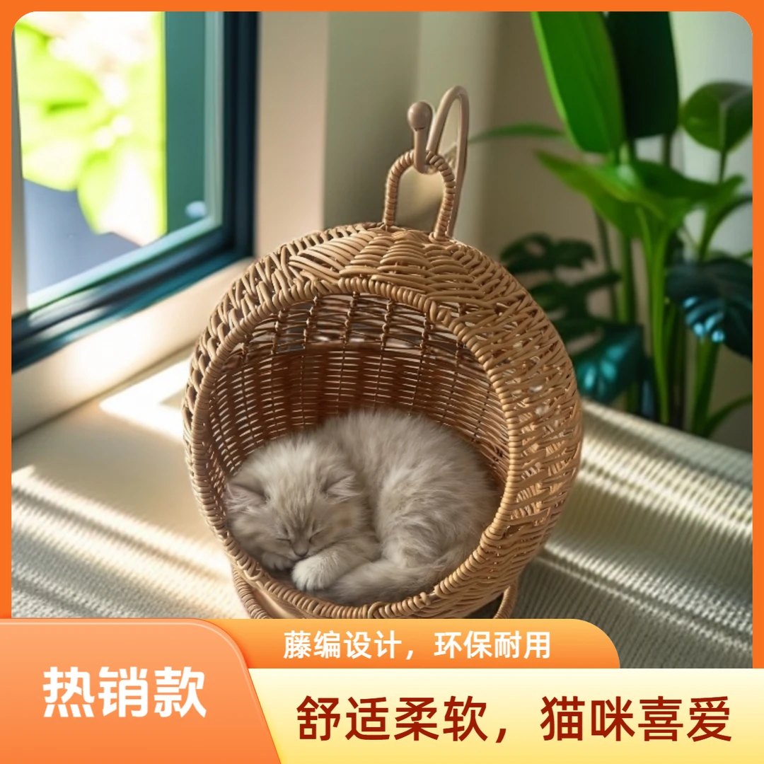 仿藤手工编织高端大气上档次猫猫秋千篮四季通用水果零食吊篮