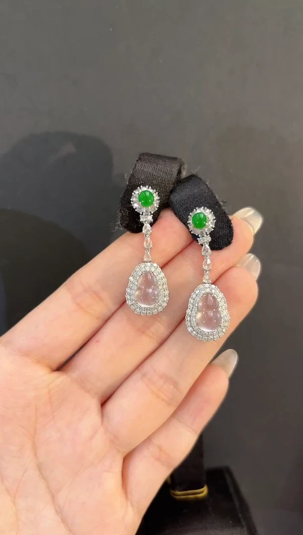 18K金镶嵌翡翠耳坠葫芦耳饰多人不退不换