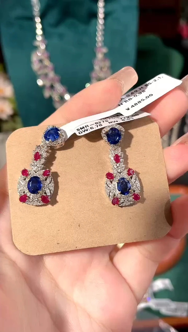 蓝宝石耳饰银S925镶嵌耳饰