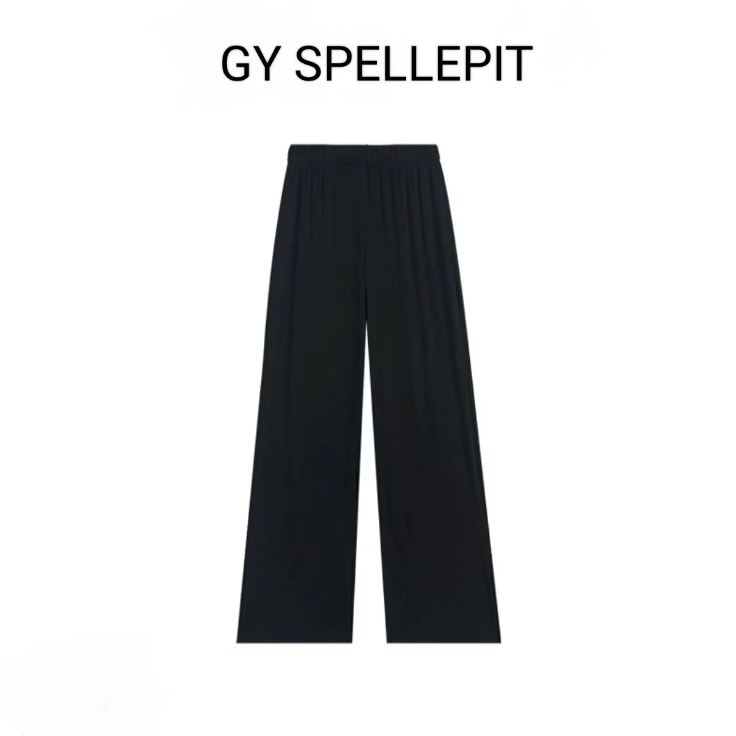 夏季三醋酸魔力瘦身皱皱裤中腰松紧慵懒风休闲裤阔腿裤百搭醋酸裤