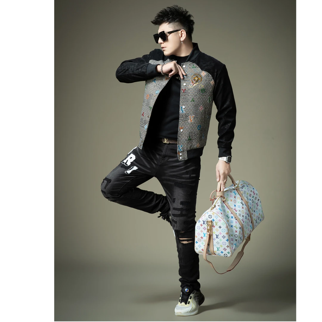 爱若摩根AEROMRGEN刺绣格子休闲外套新款秋季拼接棒球领夹克男