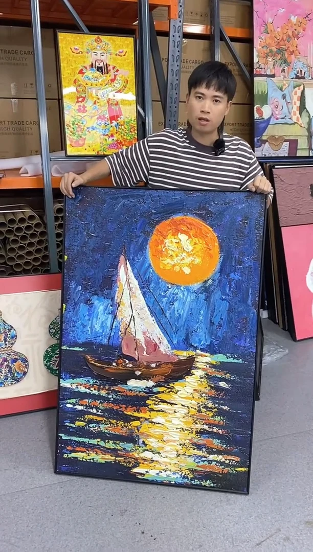 竖款宽80高120手工油画帆船