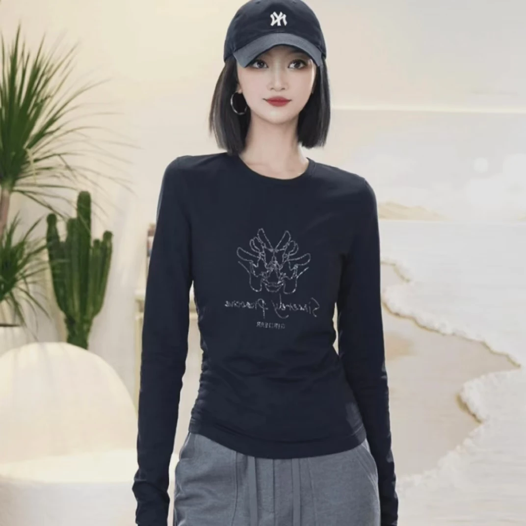 GIRDEAR/哥弟时尚修身显瘦圆领短款休闲长袖T恤1300887