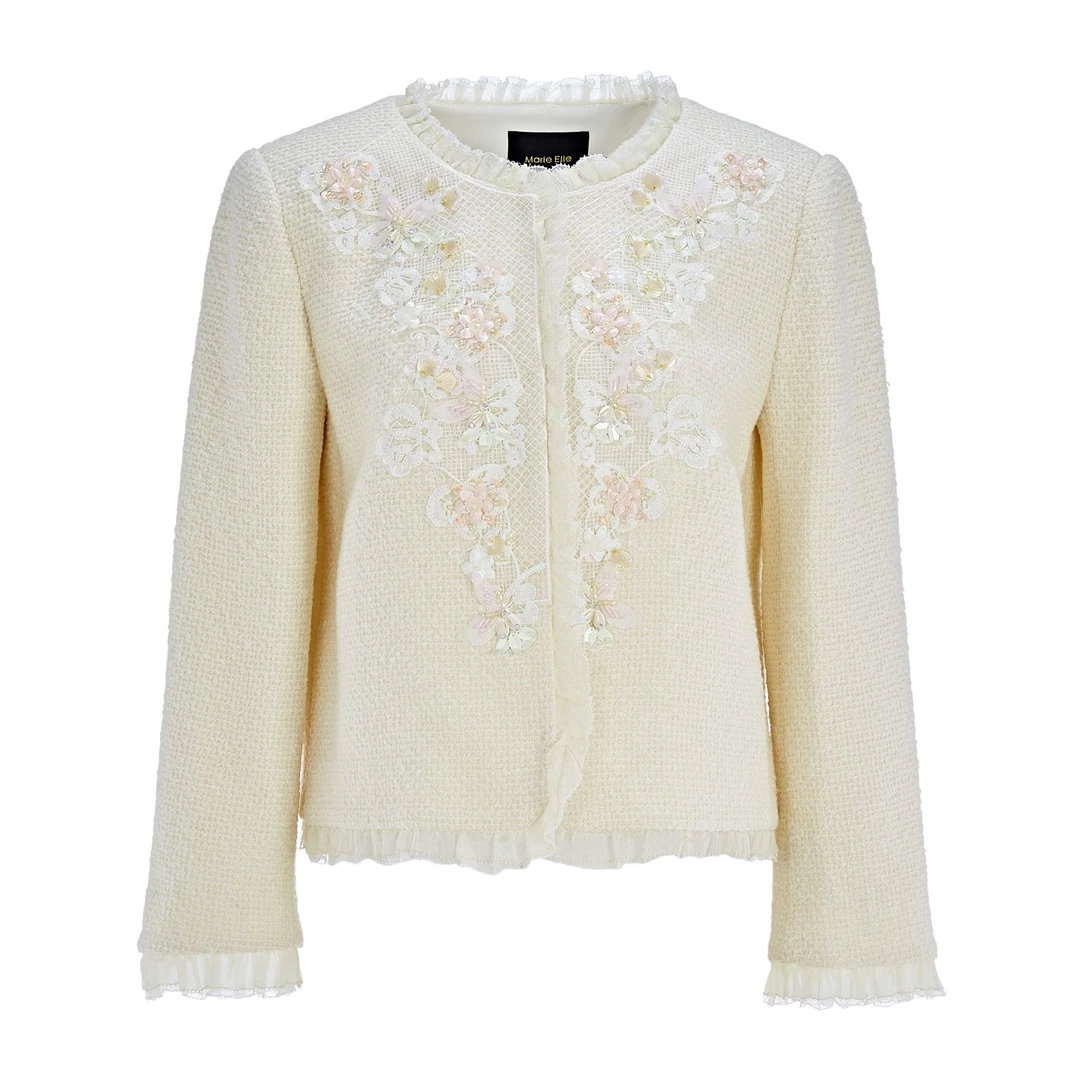 MeByMarieElie【寂静如雪】时尚气质钉珠刺绣花朵外套EAF44G06022