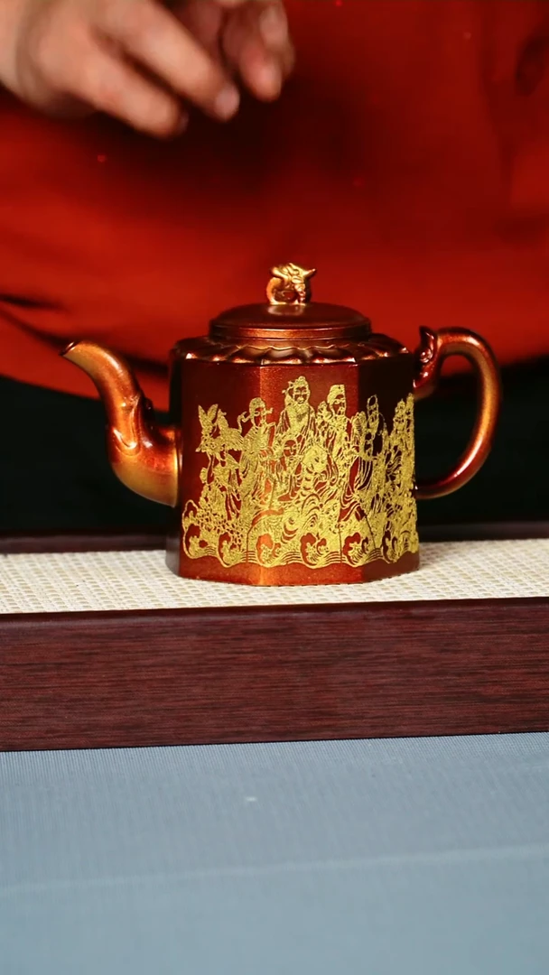茶壶紫砂 金贝烧 八仙