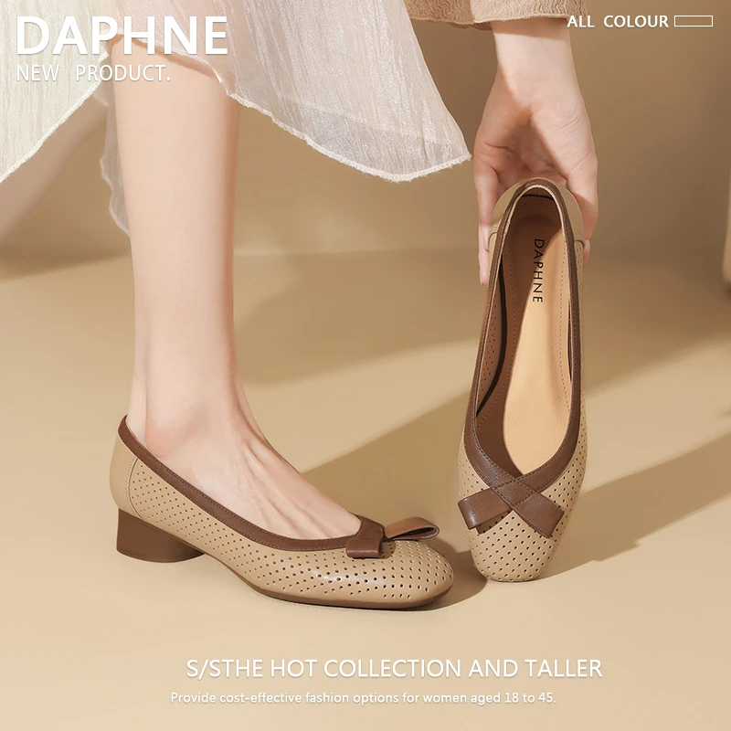 达芙妮法式蝴蝶结单鞋2025春夏新款气质一脚蹬镂空透气通勤洞洞鞋