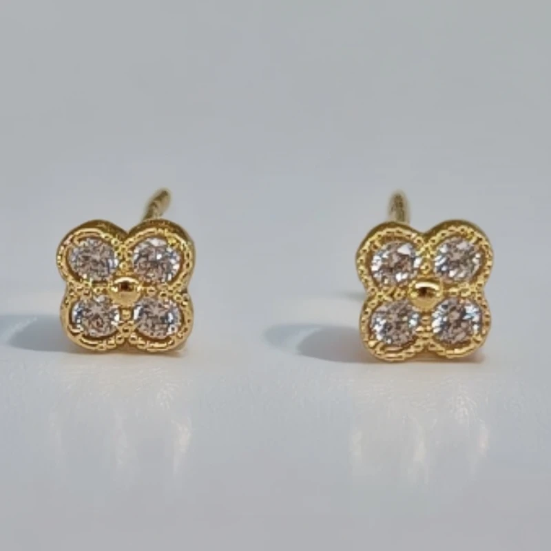 合金锆石耳饰 简约女植物花卉耳钉百搭轻奢耳钩镶钻气质经典饰品