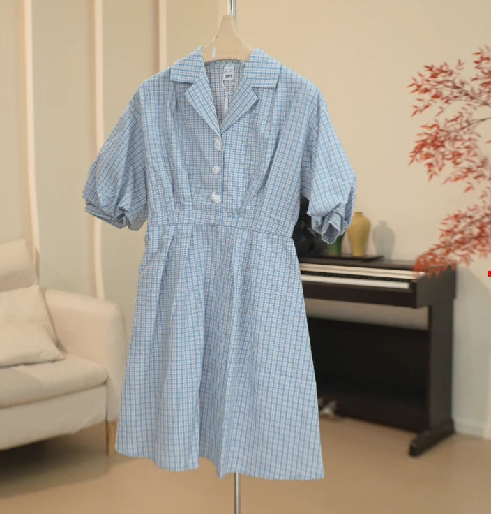 SM008 简约文艺格纹衬衫连衣裙 1122114037