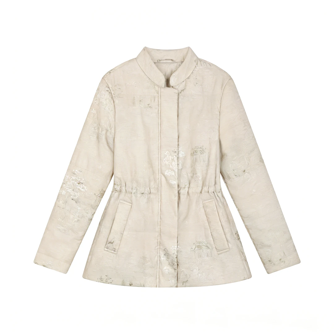 '亭台楼阁'新中式金丝线刺绣羊毛填充保暖外套25AW0553