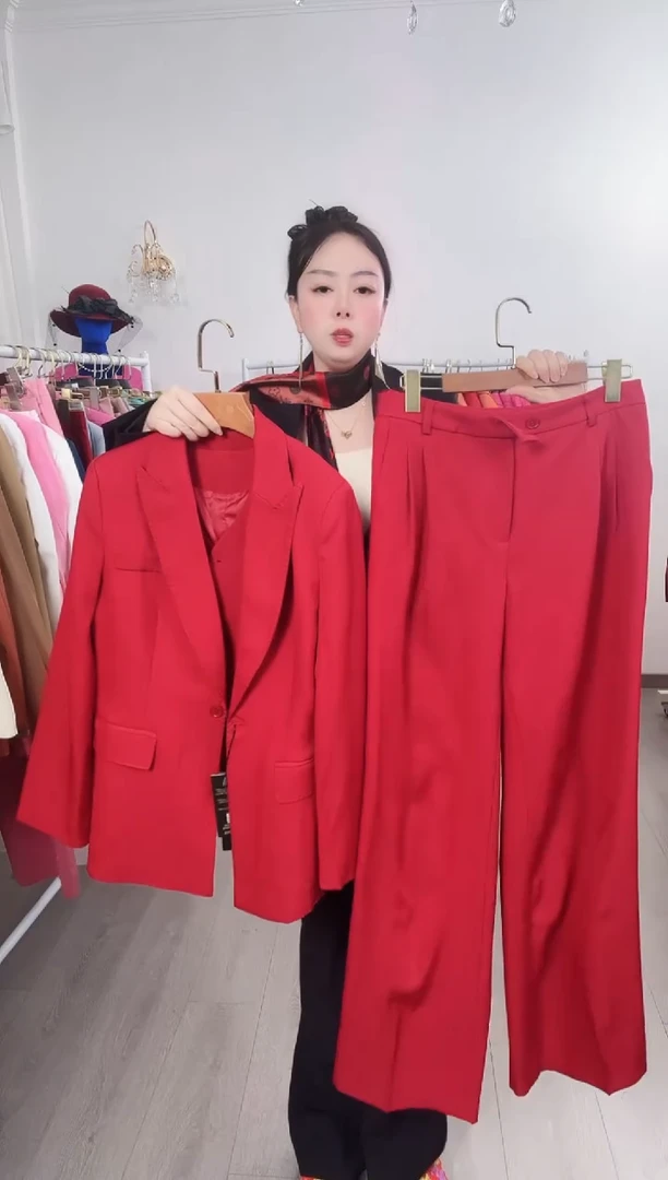 XL码直筒裤套装