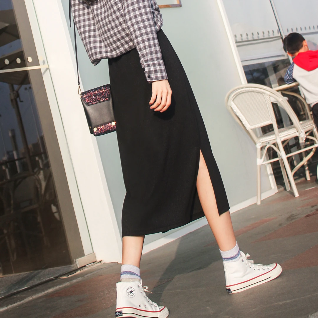 直筒半身裙女春秋中长款高腰宽松大码遮胯裙子显瘦休闲百搭一步裙