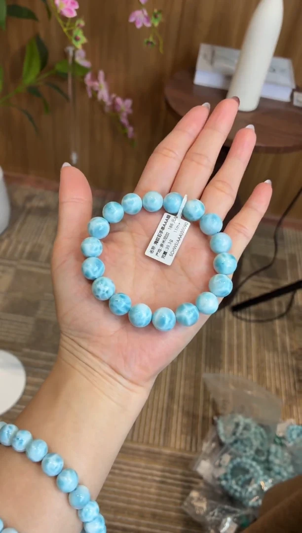 未镶嵌针钠钙石（海纹石）手串毕业级海纹石11m+