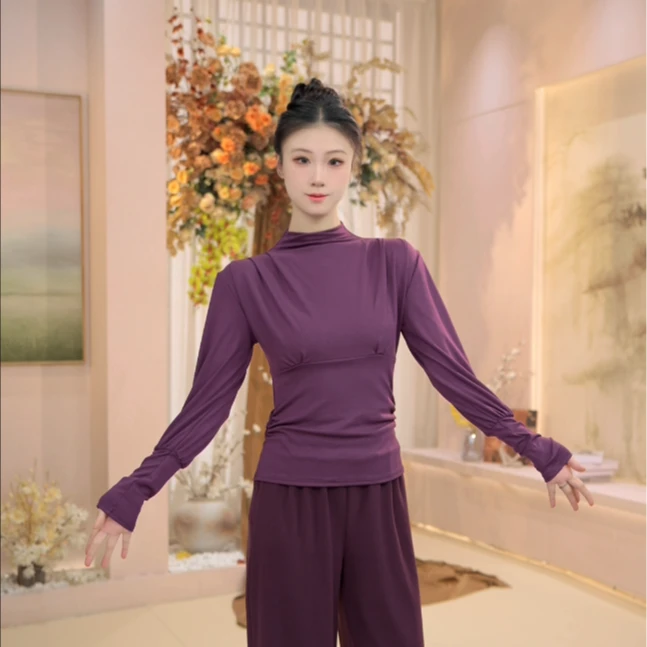 082高领泡泡袖新款秋冬上衣日常形体舞蹈服瑜伽修身练功形体服