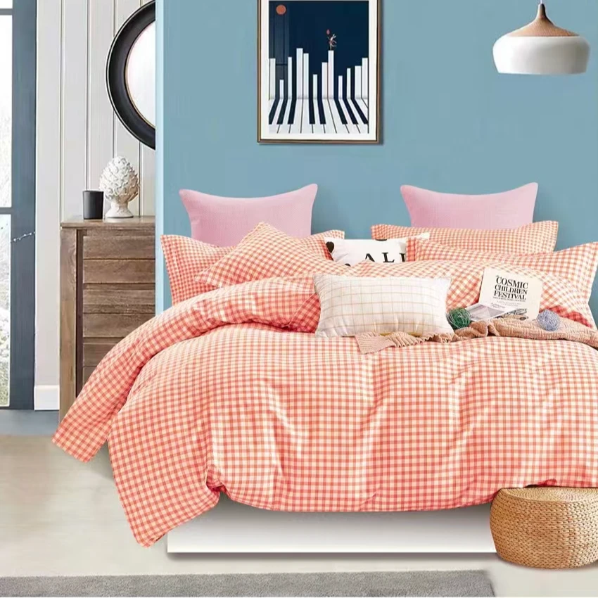 创意定制—100%纯棉加密斜纹柔光棉—粉中格