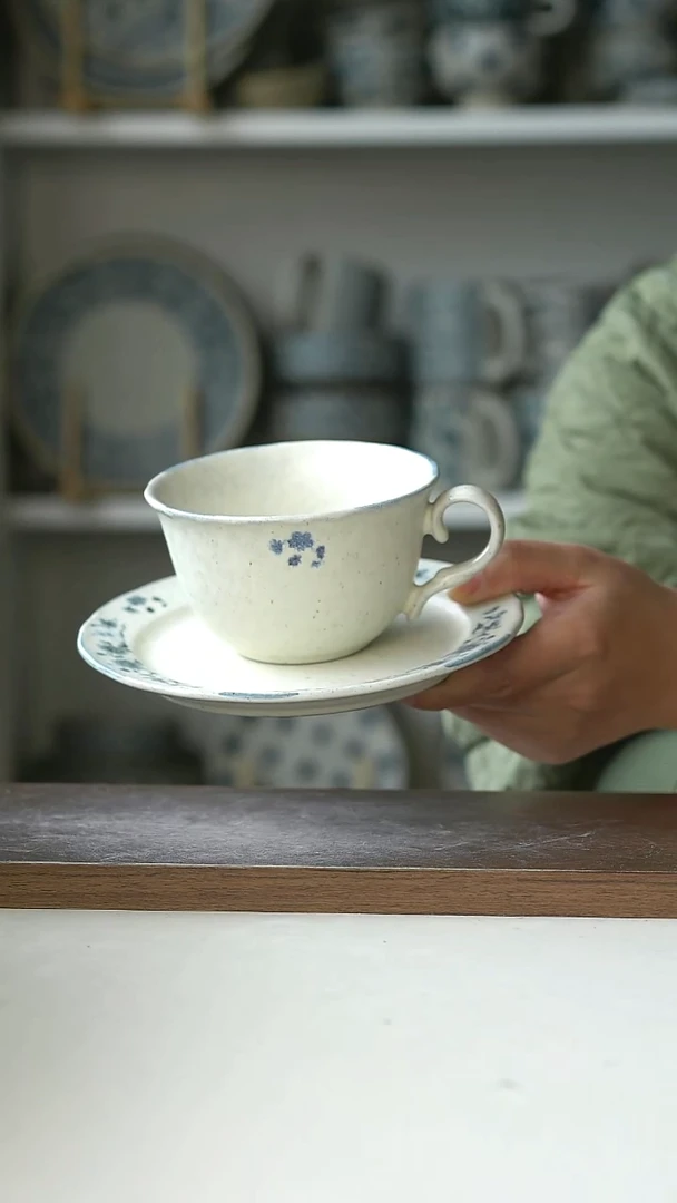 陶瓷Hitable 青黛咖啡杯碟240Ml@4-2@