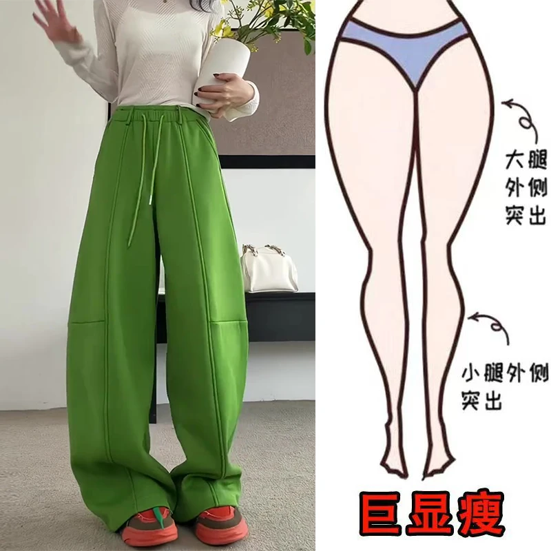 冬季新款韩系时尚简约休闲百搭加绒运动风遮肉显瘦高腰宽松弯刀裤