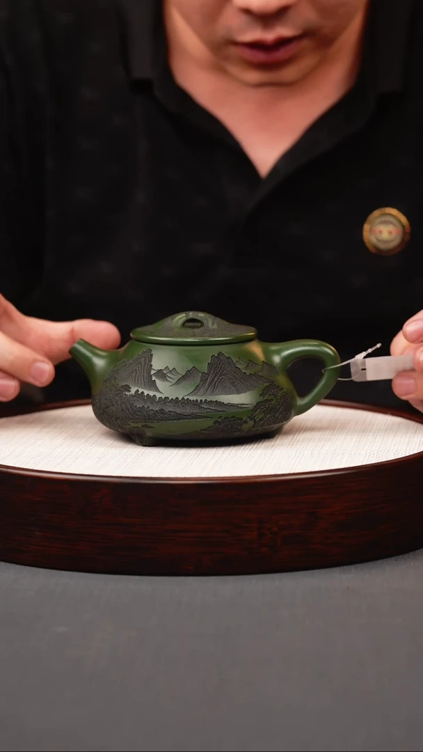 茶壶紫砂绿泥山水景舟石瓢