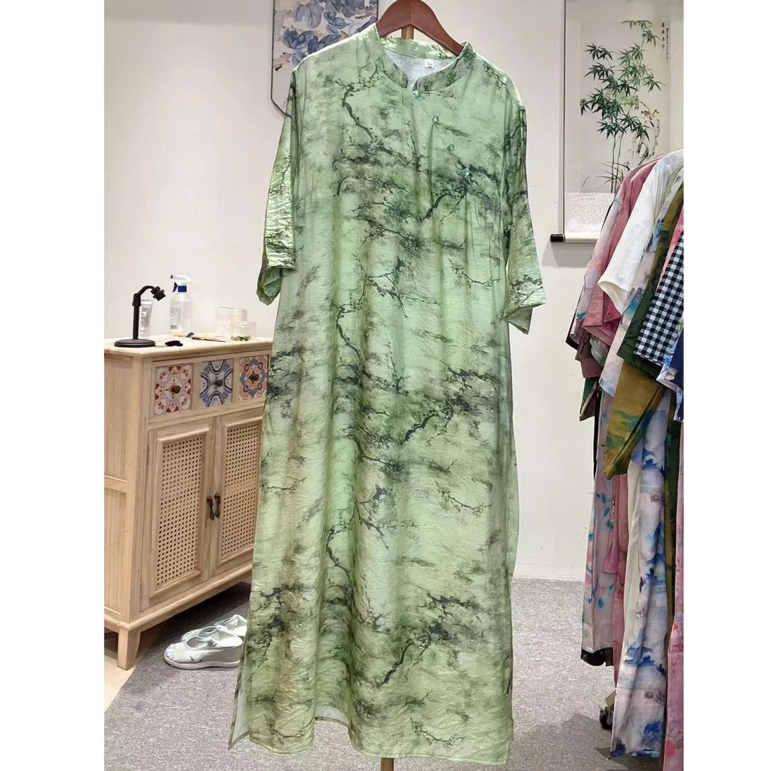 【妃子笑】大码中袖连衣裙新中式复古改良旗袍中长裙新款女装101