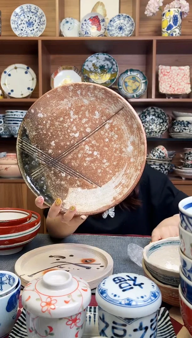 瓷片灰釉くし目8.0皿