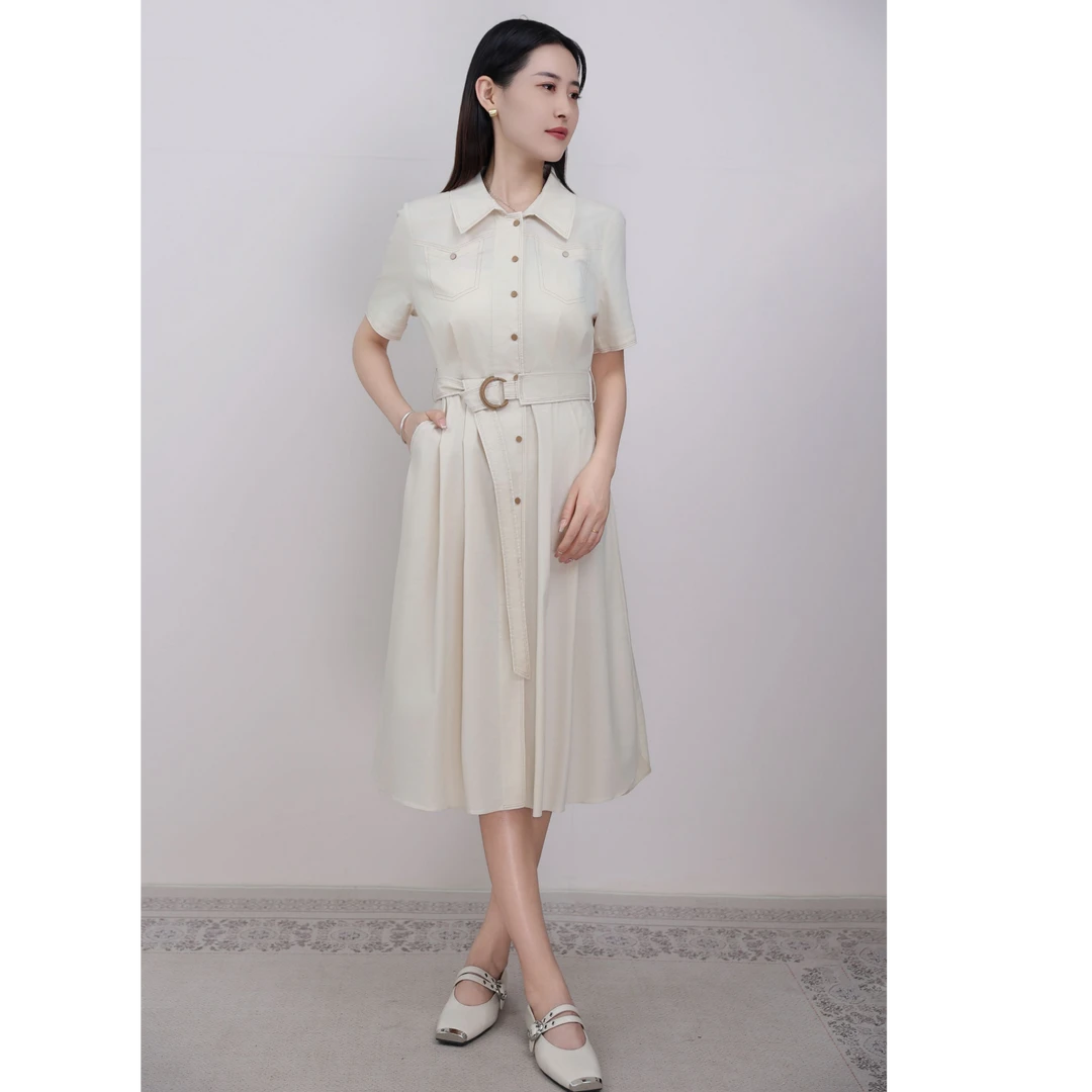 不褪色通勤拼接夏季连衣裙收腰法式设计感白色轻奢修身D2GC5763