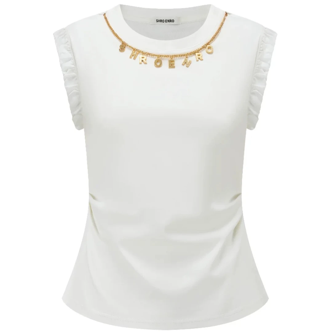 SHRO ENRO LOGO链条装饰白色纯棉T恤
